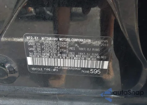 2013 Mitsubishi Outlander Se из США, поврежденный, VIN JA4JT3AW2DU020422